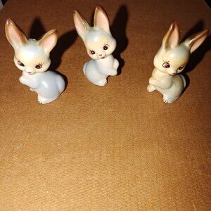 Vintage Ceramic Bunny Figurines Set Of 3 Hand-Painted Collectibles Made In Japan
